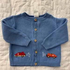 Bella Bliss Blue Boy’s Cardigan with Red Car Design Size 4
